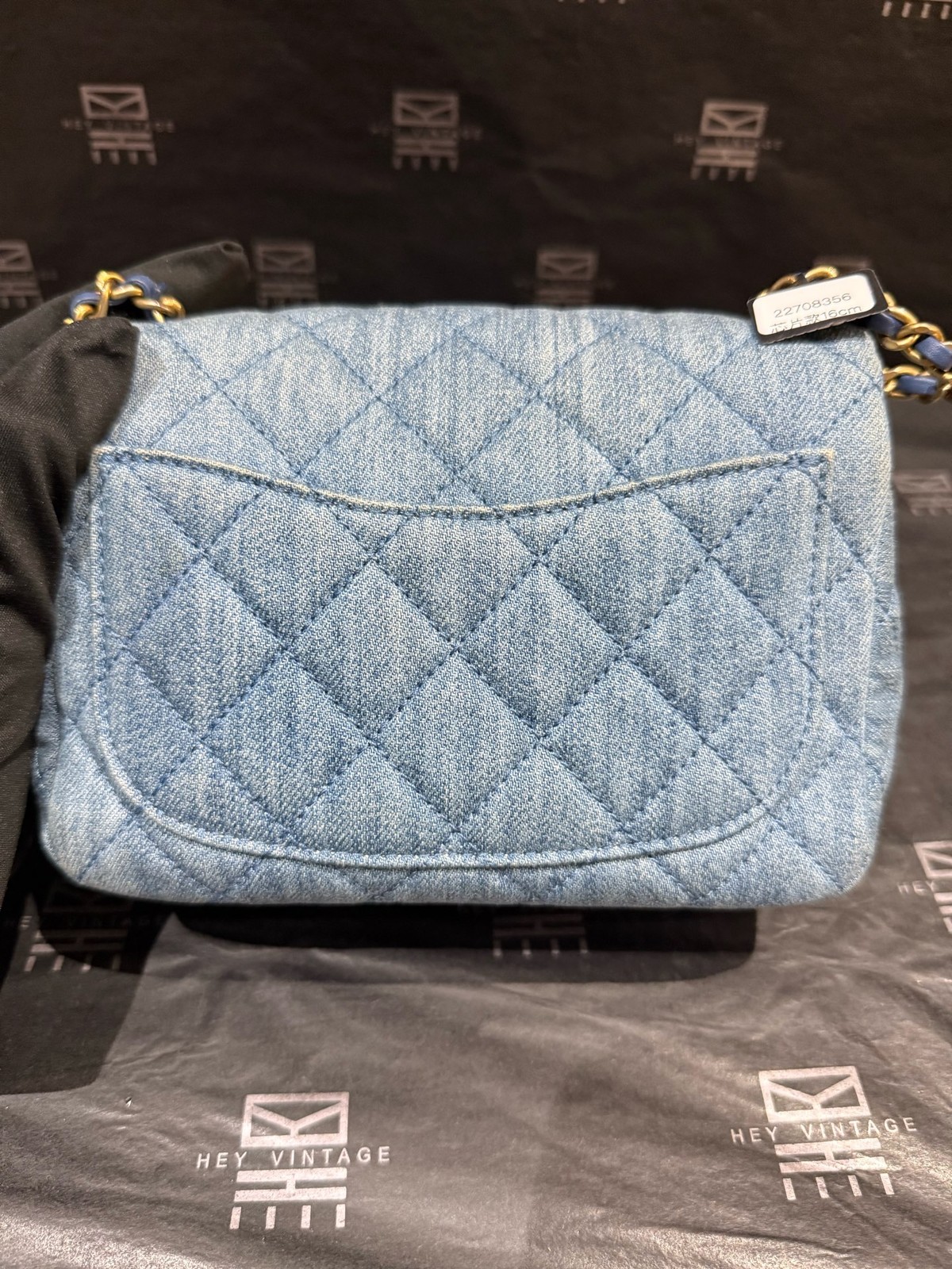 Chanel Classic Flap Mini 16cm Light Blue Denim Shoulder Crossbody Bag Duty Paid