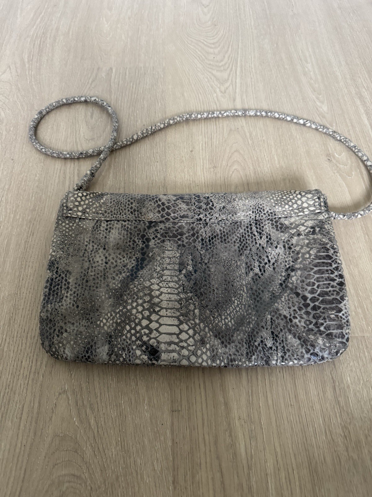 Elliott Lucca Gray Snake Print Convertible Crossbody Bag Turn Lock Detachable