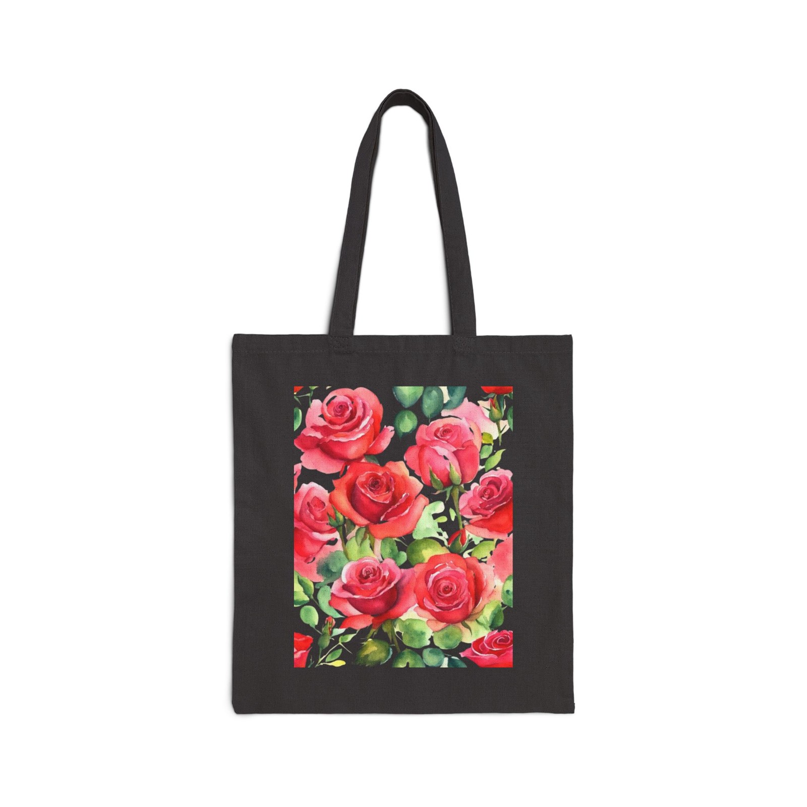 Roses Pink Large Dark Flowers Watercolor Pattern Cotton Tote Gift Shopping Bag