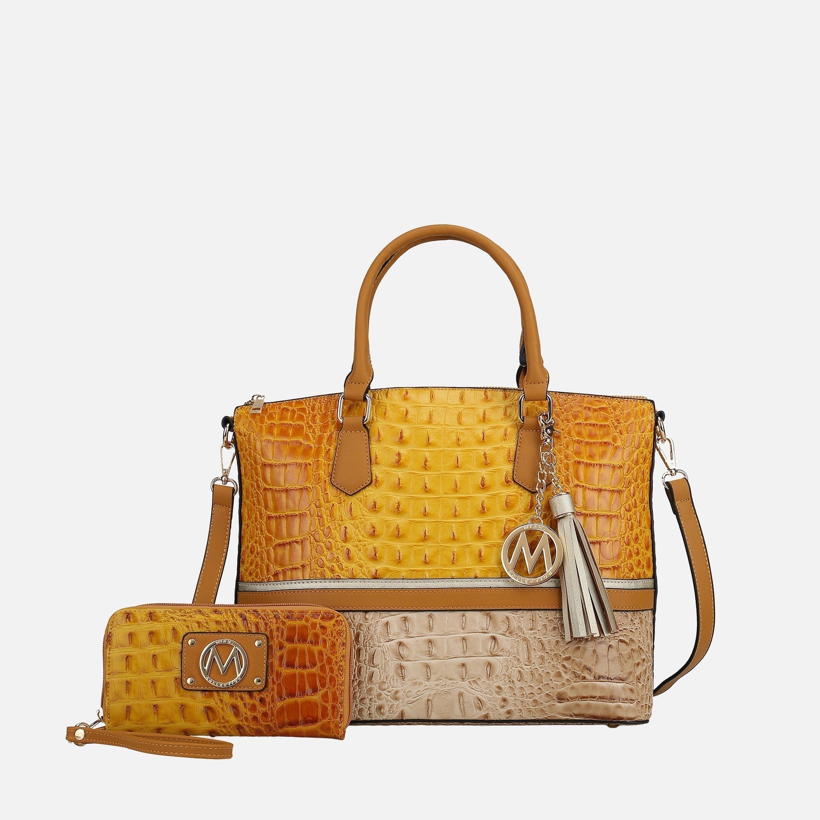 Petite-Fit Structured Satchel Set | Croc-Embossed Vegan Leather & Wallet
