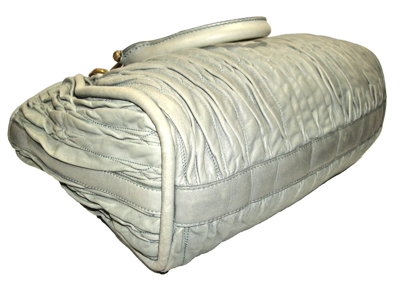 Bally Gray-Green Quilted Soft Leather Satchel Ornate Bally Bag Charm Nr MINT!