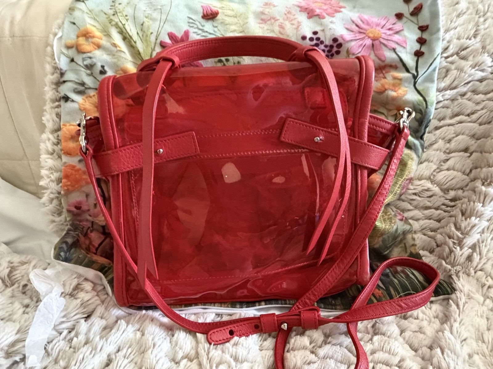 ELENA GHISELLINI Red Clear PVC Crossbody Satchel, Detachable Strap