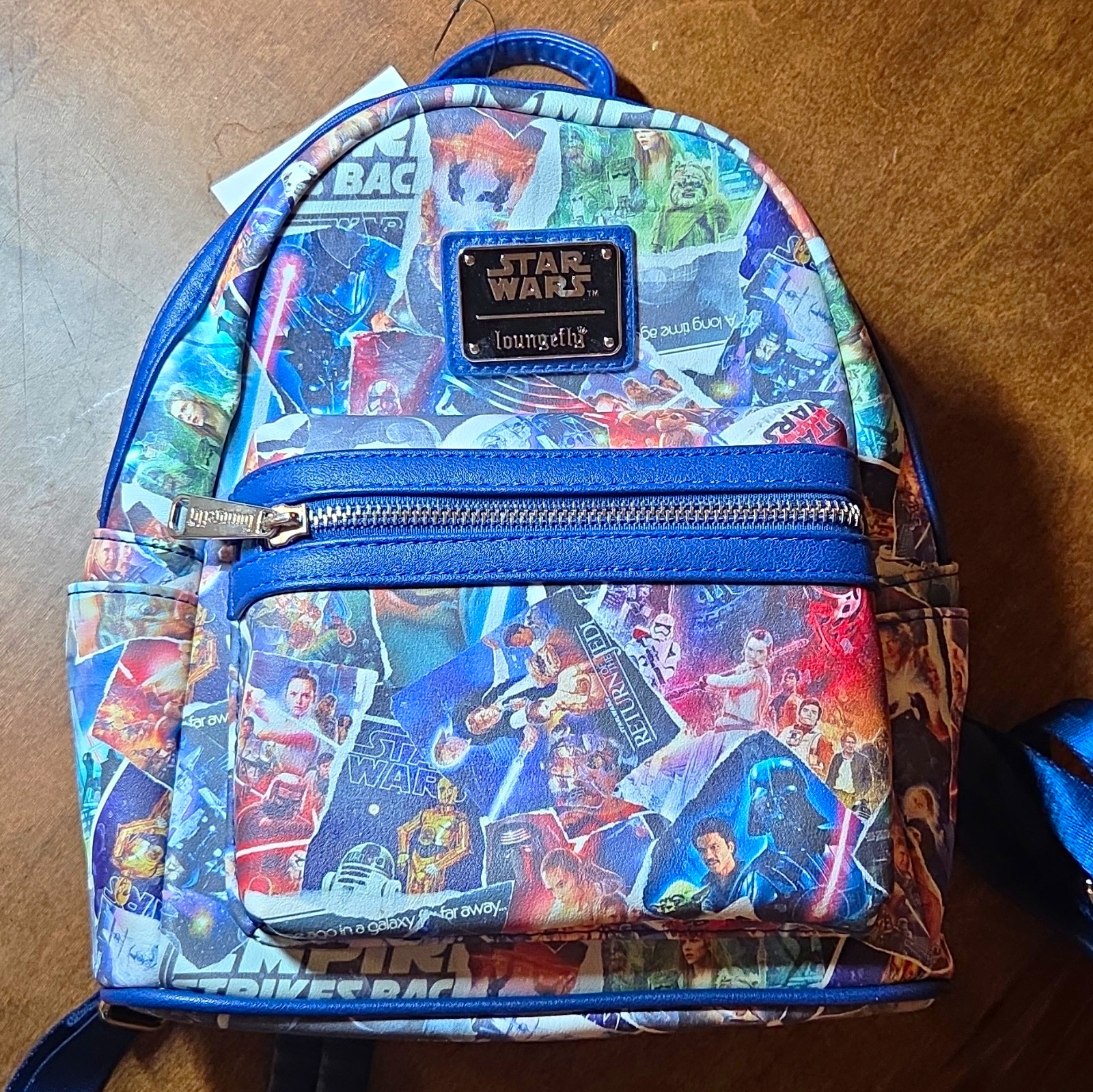 Loungefly Star Wars Collage Mini Backpack Multicolor Print Blue Trim Zip