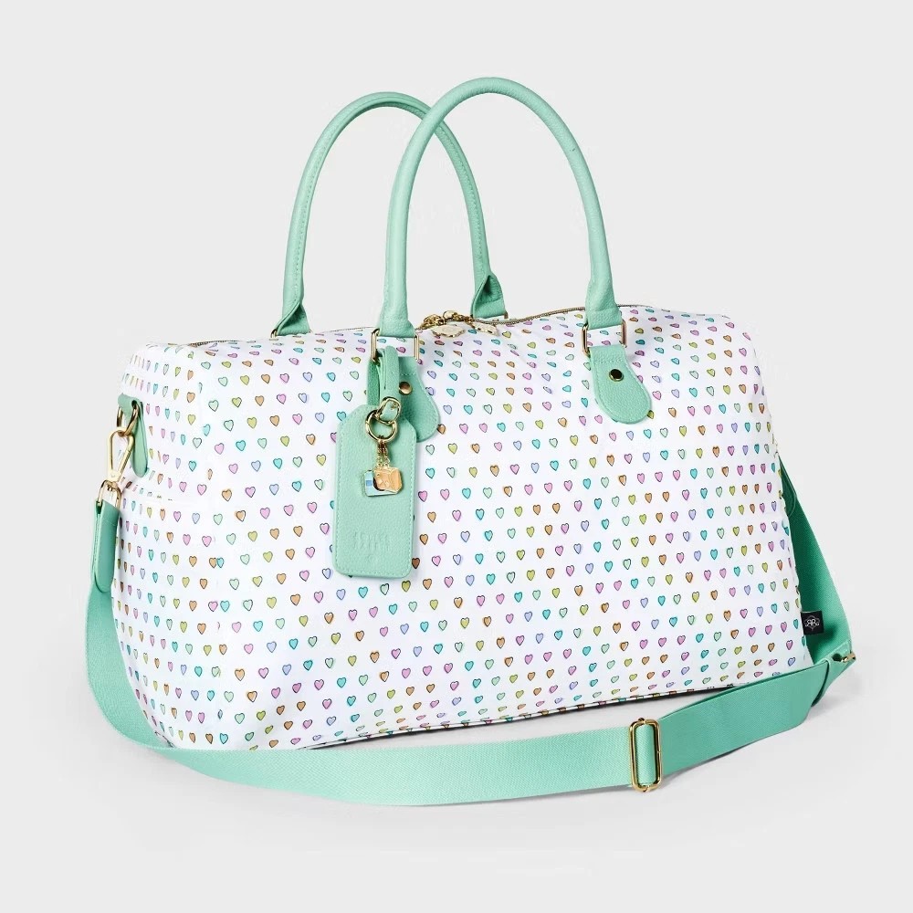 Disco Hearts Wave Softside Duffel Bag White/Teal – Roller Rabbit New with Tag