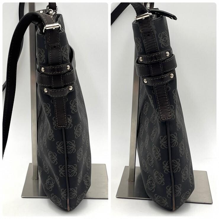 LOEWE Anagram Monogram PVC Leather Shoulder Bag Black Brown Auth