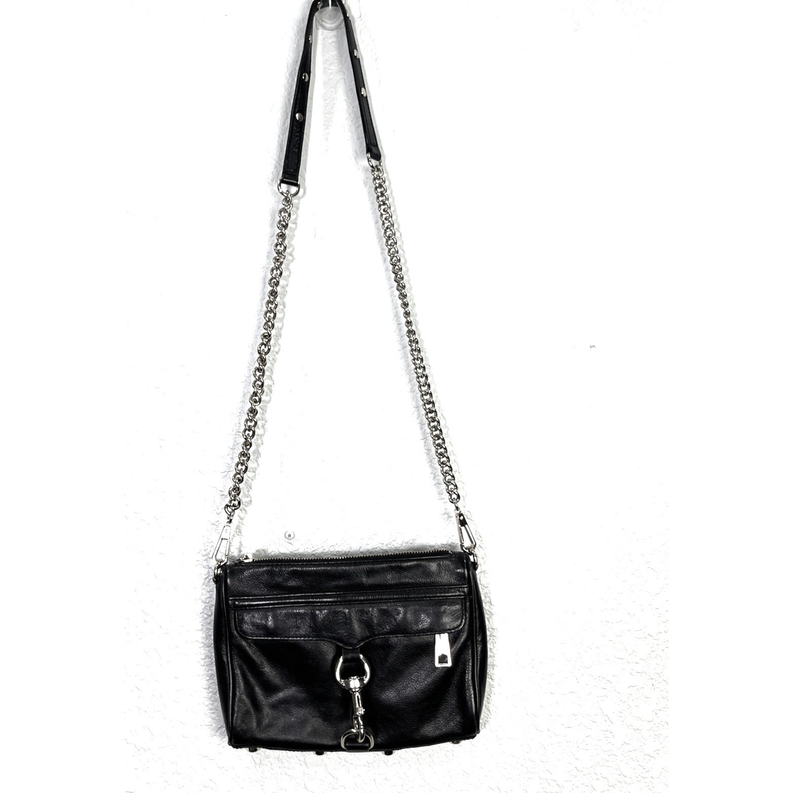 Rebecca Minkoff Crossbody Women OS Black Mini MAC Silver Chain Leather Edgy Chic