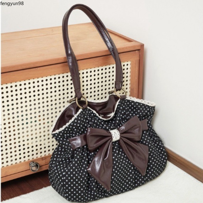 Chic Polka Dot Tote Bag Vintage Women Handbags Shoulder Bag Bow Sweet Bag