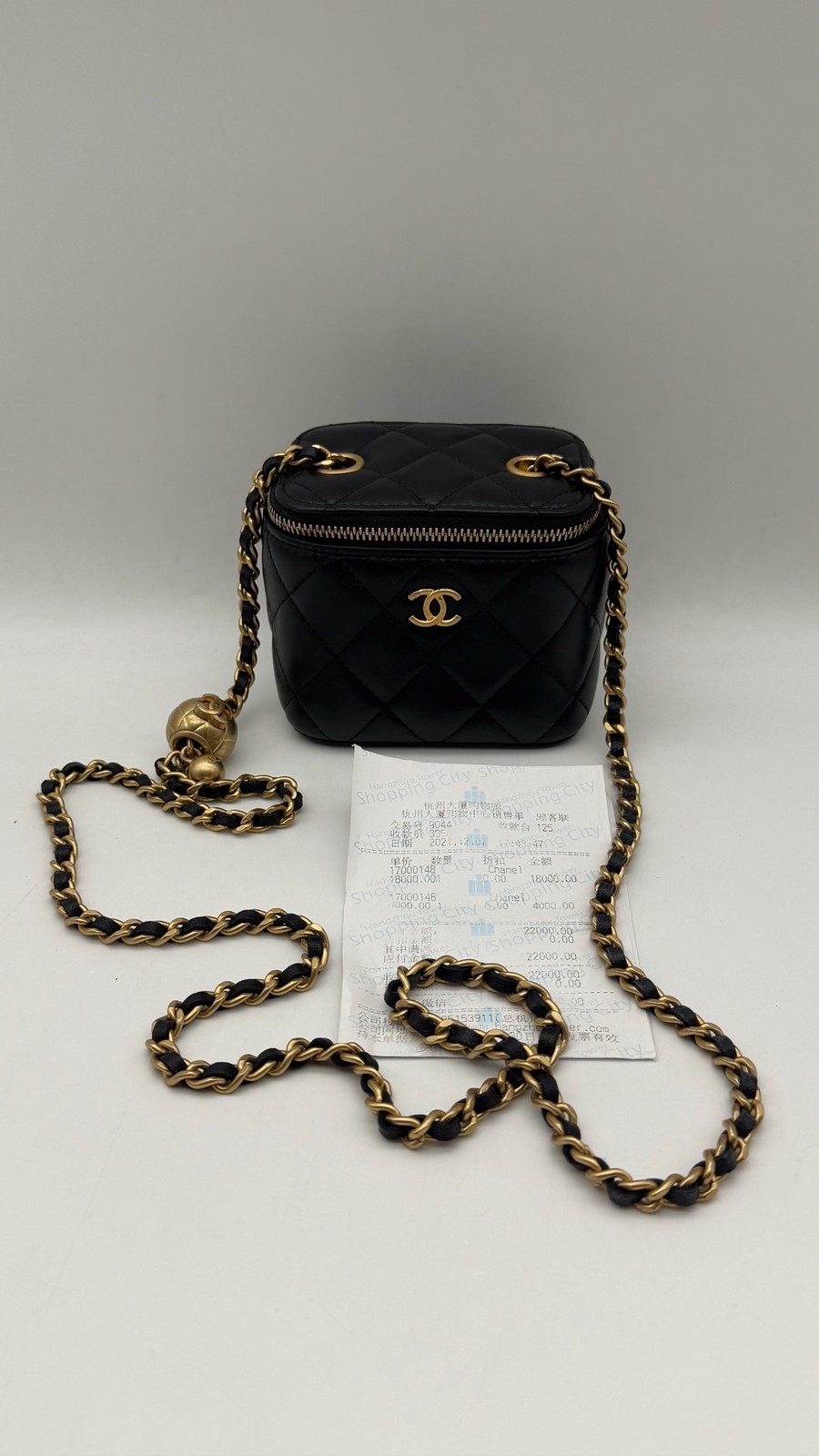 Chanel Mini Gold Ball Vanity Case Black Lambskin Crossbody Bag Duty Paid