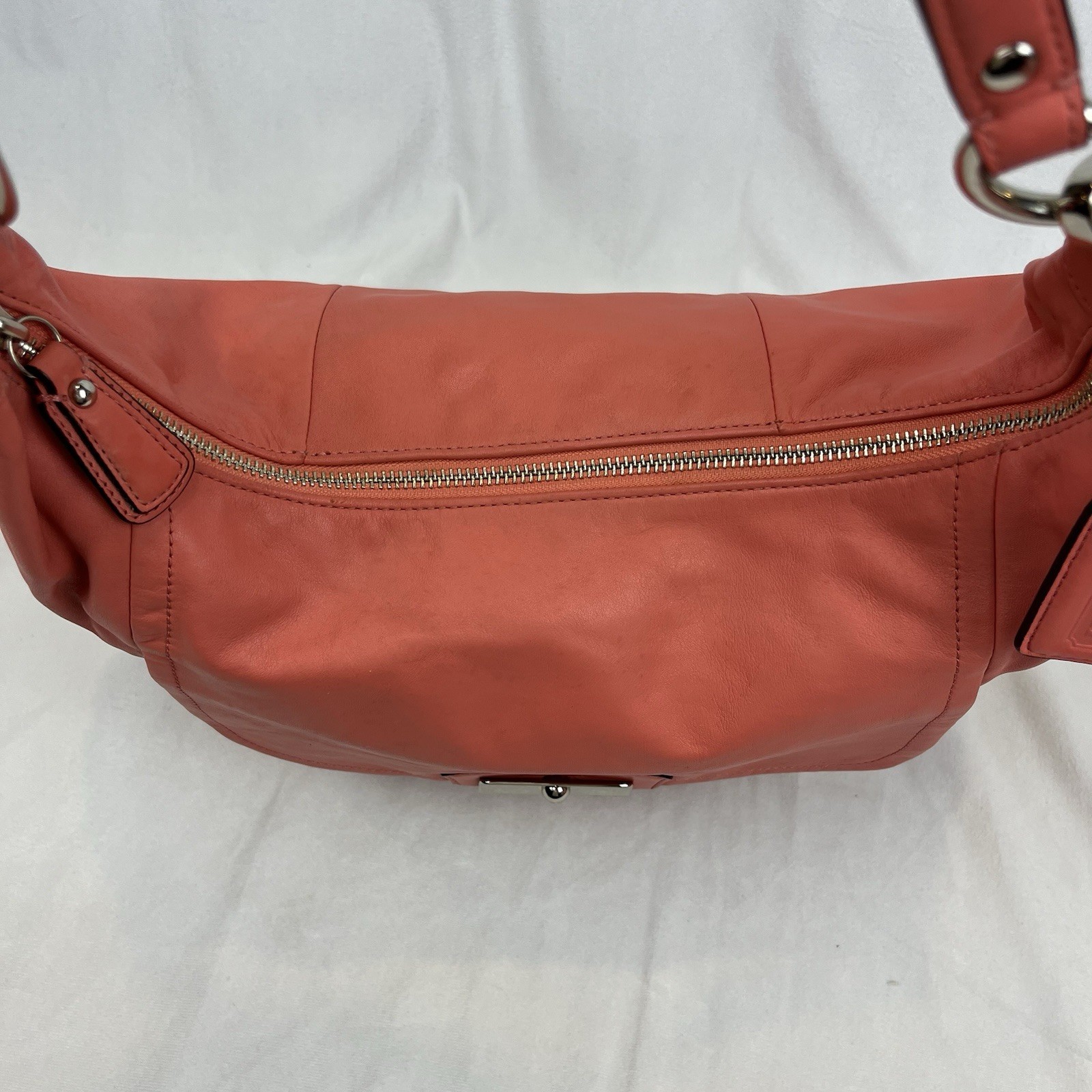 Coach Kristin F22309 Coral Pink Large Smooth Soft Leather Hobo Shoulder Bag