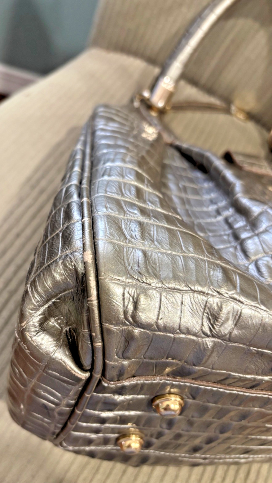 Brahmin Elisa Pyrite La Scala Leather Satchel Handbag EUC $125