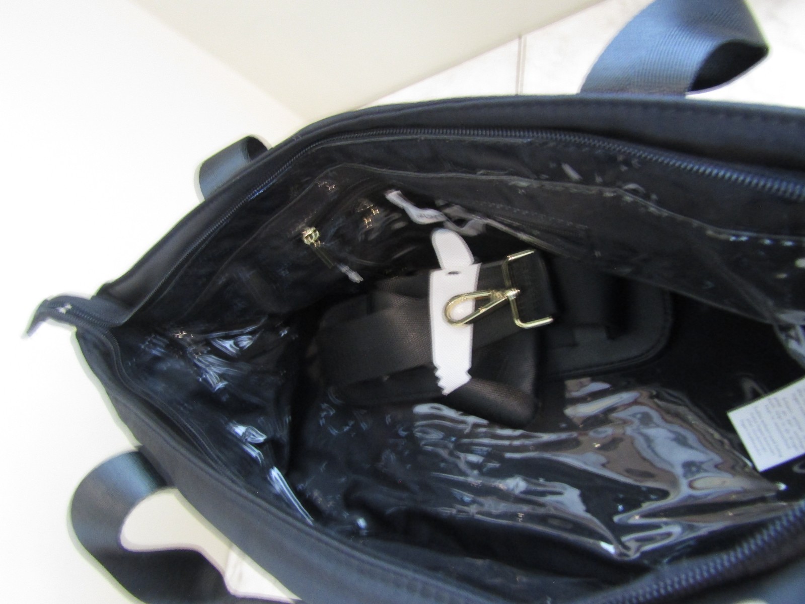 NWT JustFab Black Multipurpose Purse Travel Tote Women’s Zip Lined 10 x 16″