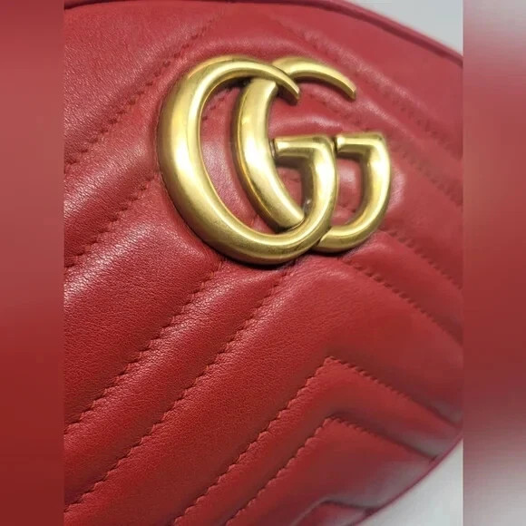 Gucci GG Marmont Red Leather Matelasse Waist Bag/ Shoulder Bag