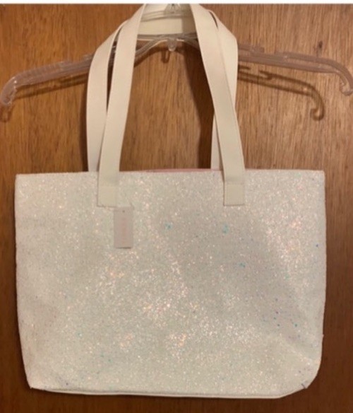 CLINIQUE White Sparkle Glittery Embellished Tote NWT Bachelorette Party Gift
