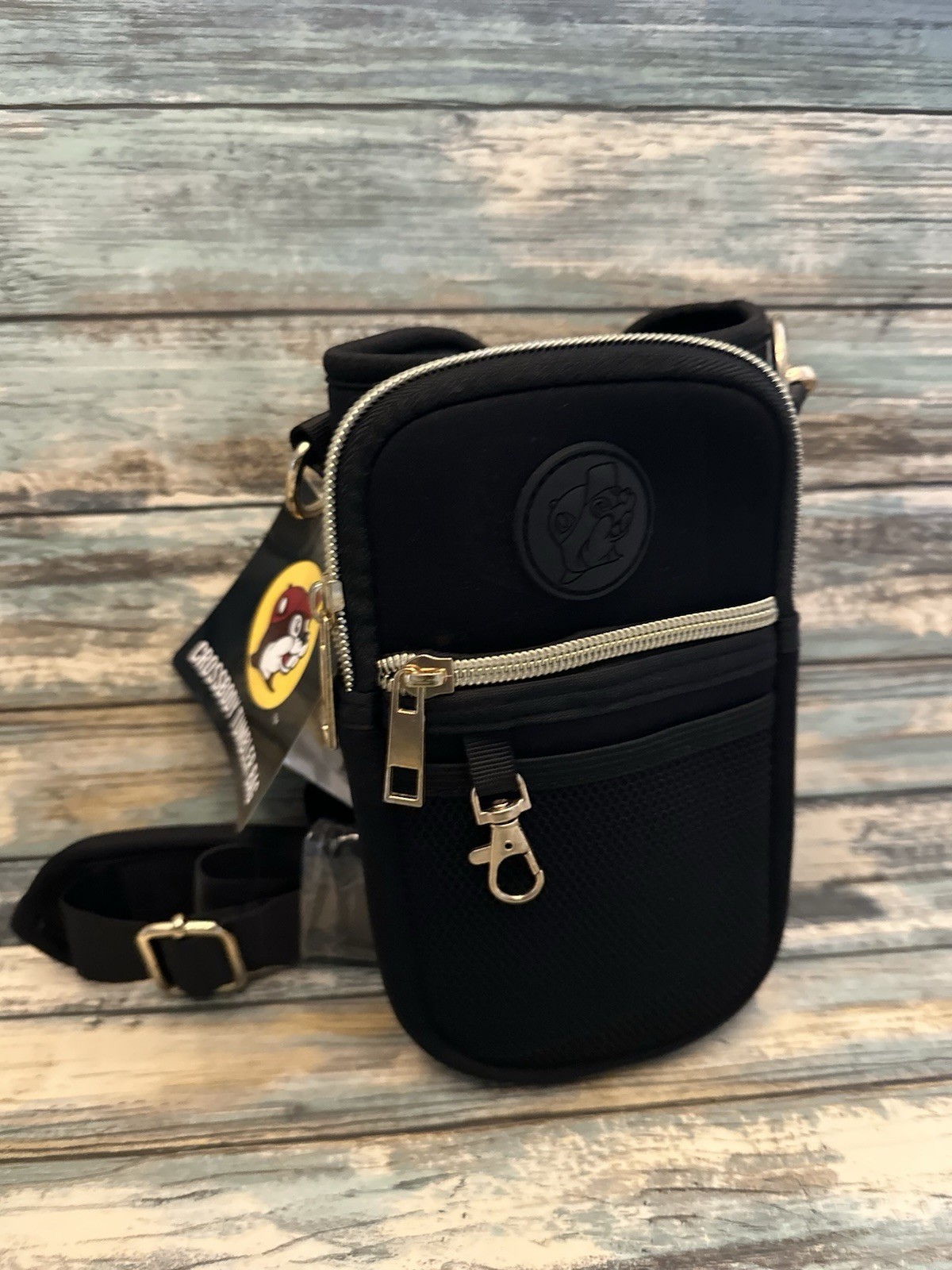 NEW Buc-ee’s Logo Black Crossbody Tumbler Bag Holder with Straw Topper