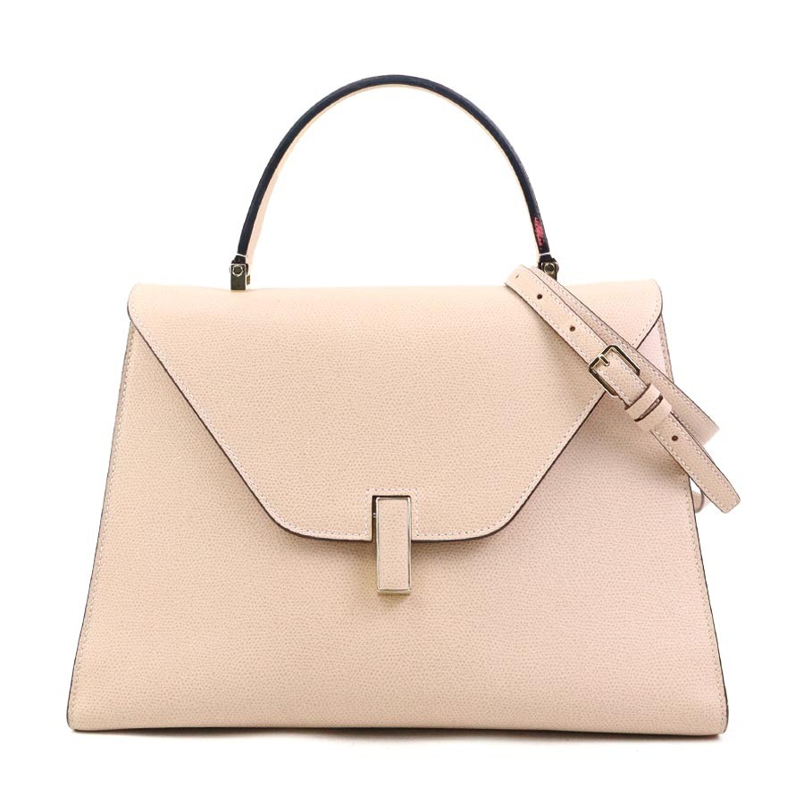 Auth Valextra Large Iside Handbag Shoulder Bag Pink Beige Leather – 90115a