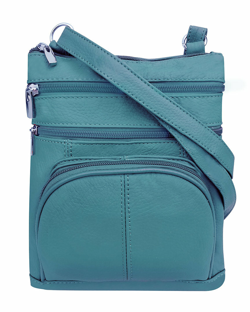 Roma Leathers Genuine Leather Multi-Pocket Crossbody Purse Bag, XL