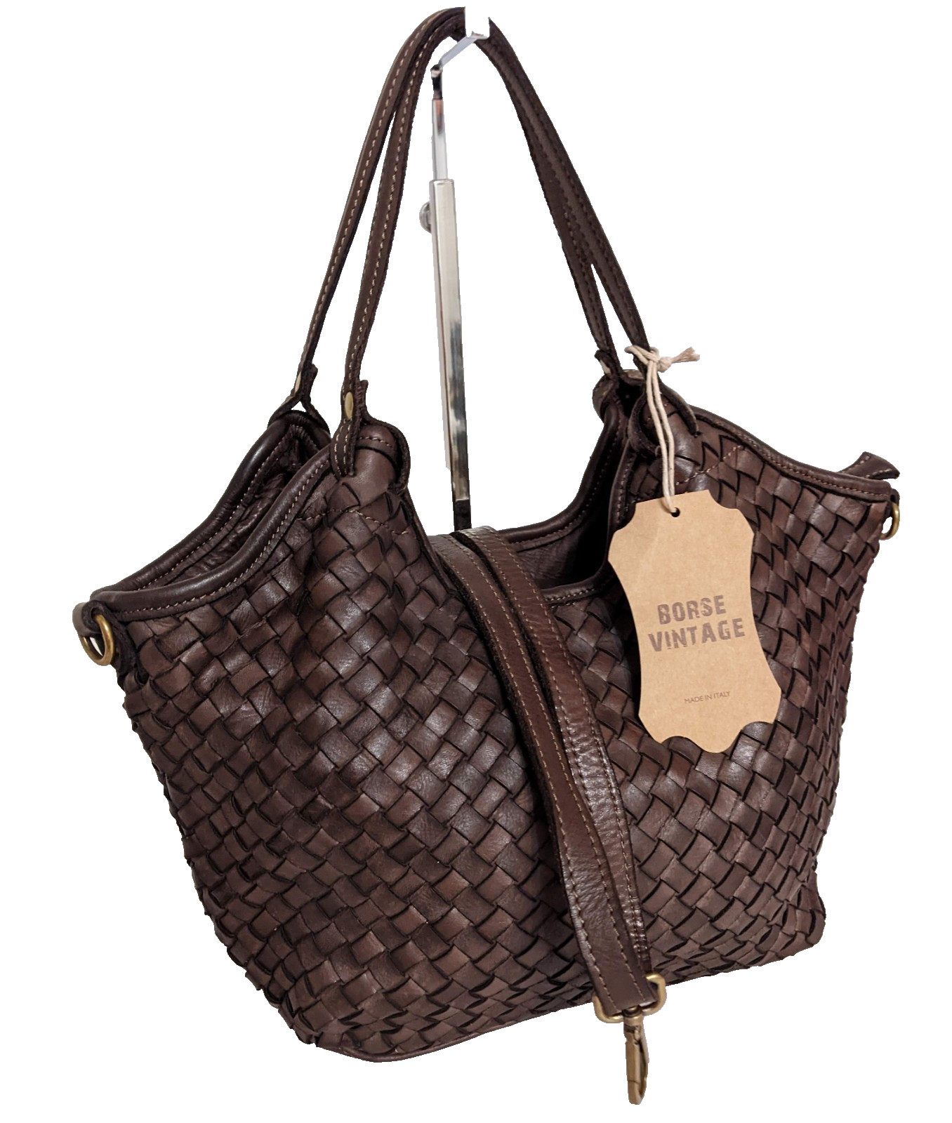 ITALIAN HAND WOVEN GENUINE WASHED LEATHER HANDBAG BAG PURSE – MADE IN ITALY