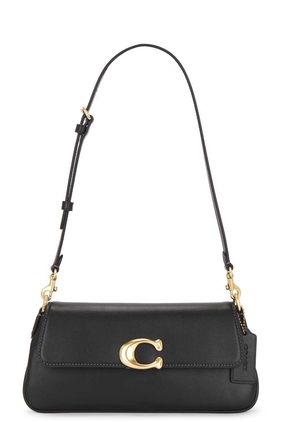 Coach Jet Bag Black Genuine Full Grain Leather Flap Shoulder Purse COAH-WY86