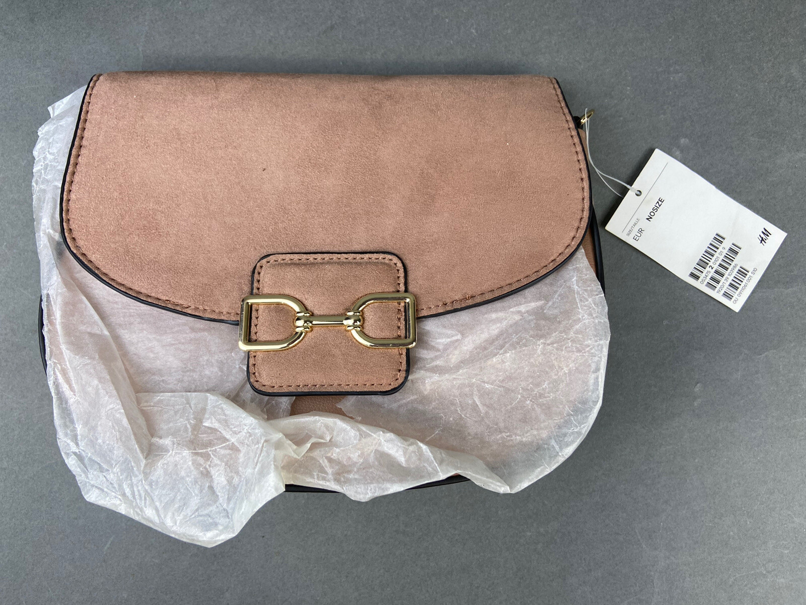 H&M Purse Faux Suede 100% Polyester Brown Shoulder Strap Gold Hardware