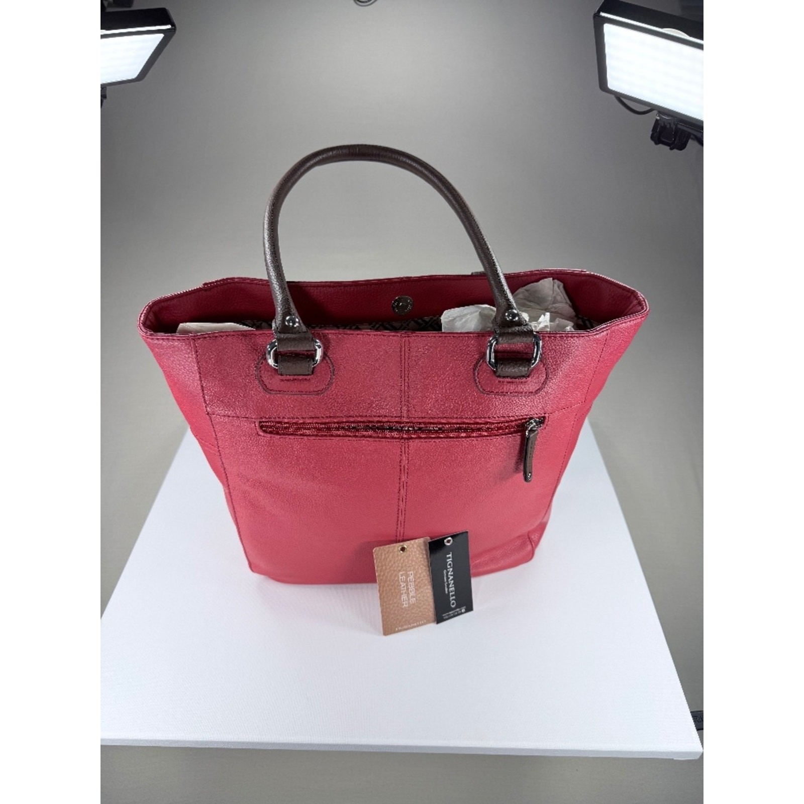 Tignanello Perfect Pockets Medium Shopper Tote NWT Pebbled Leather Tomato Red
