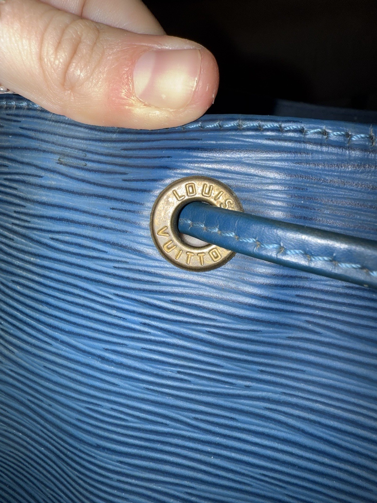 Louis Vuitton Epi Blue Drawstring Bucket Shoulder Bag w/ Gold Hardware
