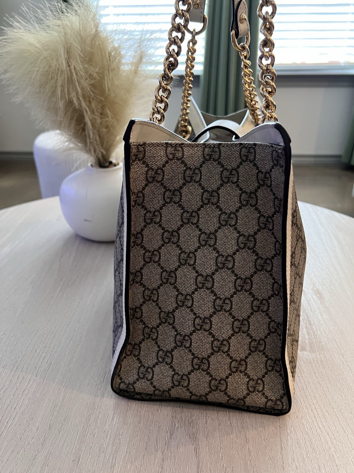 Pre-Loved Padlock Chain Tote GG Coated Canvas with Leather Medium, Neutral