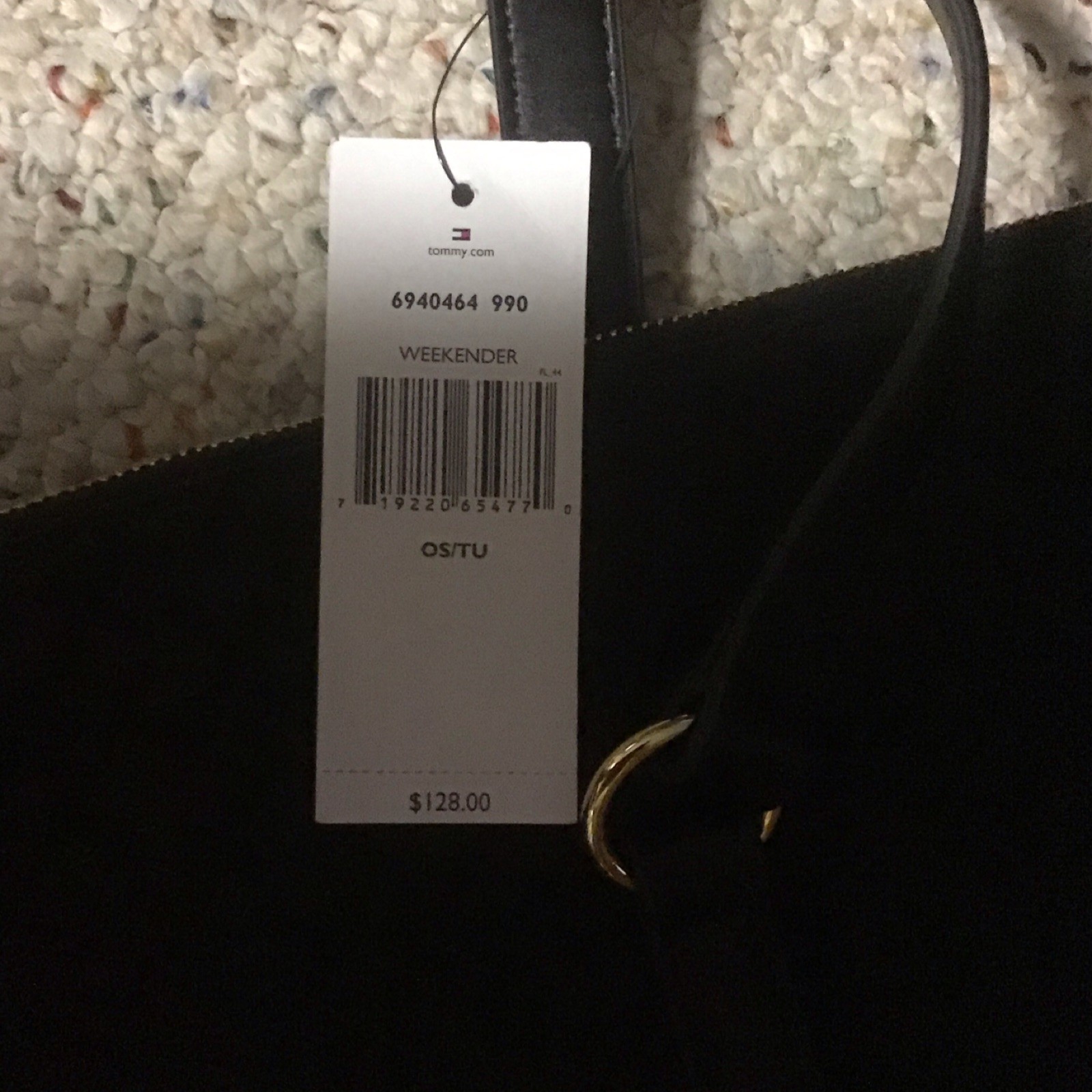 Tommy Hilfiger Women’s Black Monogram Tote Bag Gold Logo Plaque Double Handles