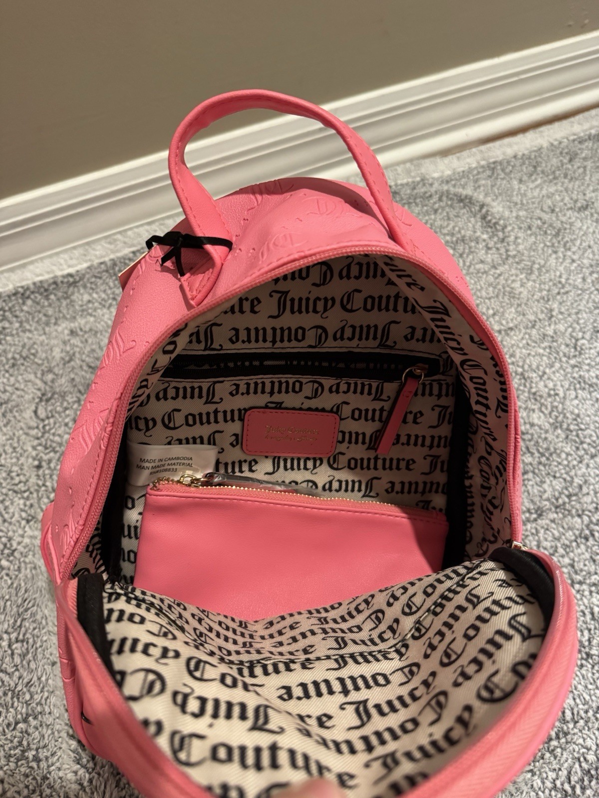 Juicy Couture Pink Mini Backpack Logo Print Gold Hardware Zip w/ Removable Pouch
