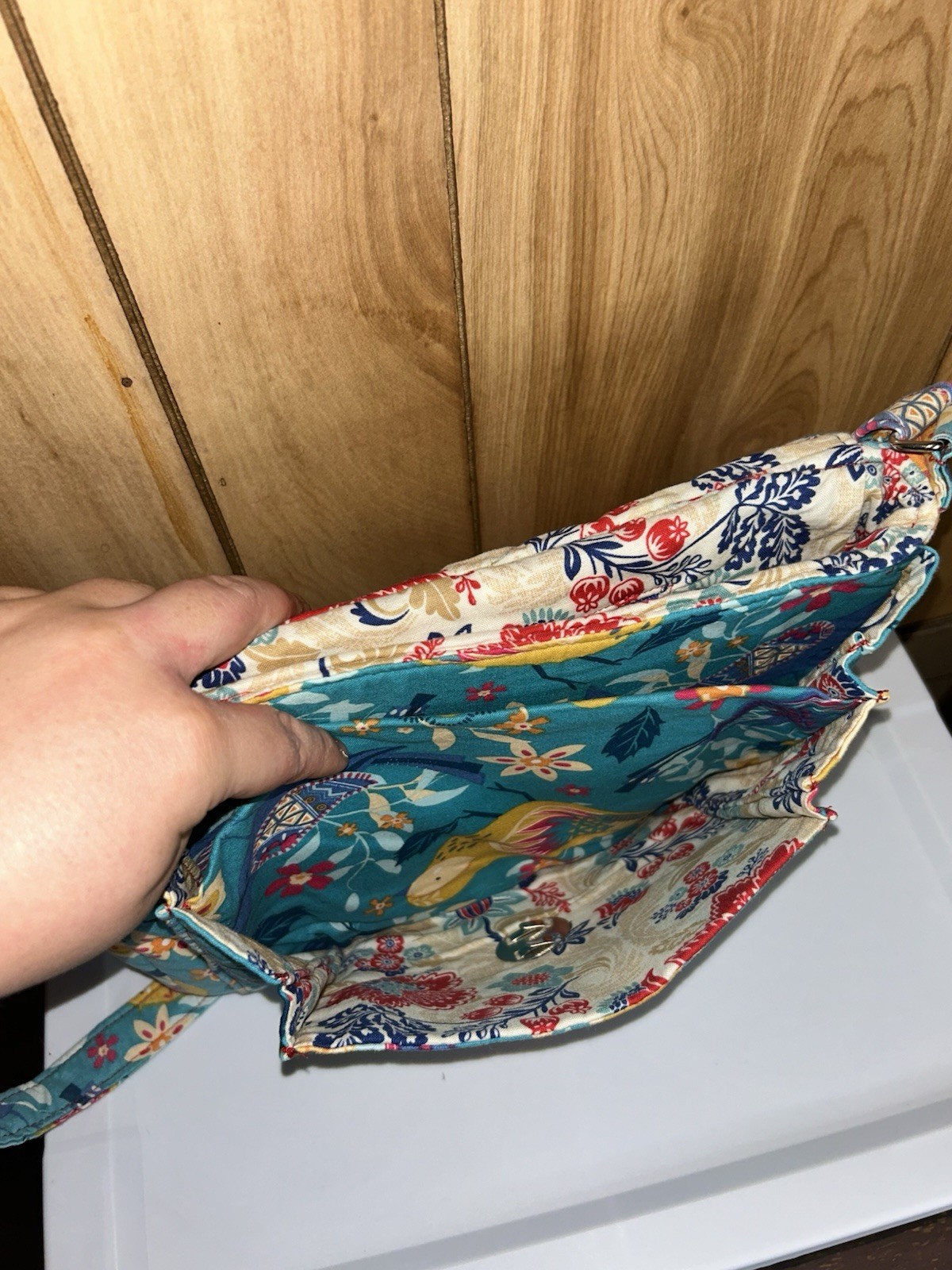 SewSassy Crossbody Bag Quilted Fabric Floral Bird Pattern Blue MultiPocket Purse