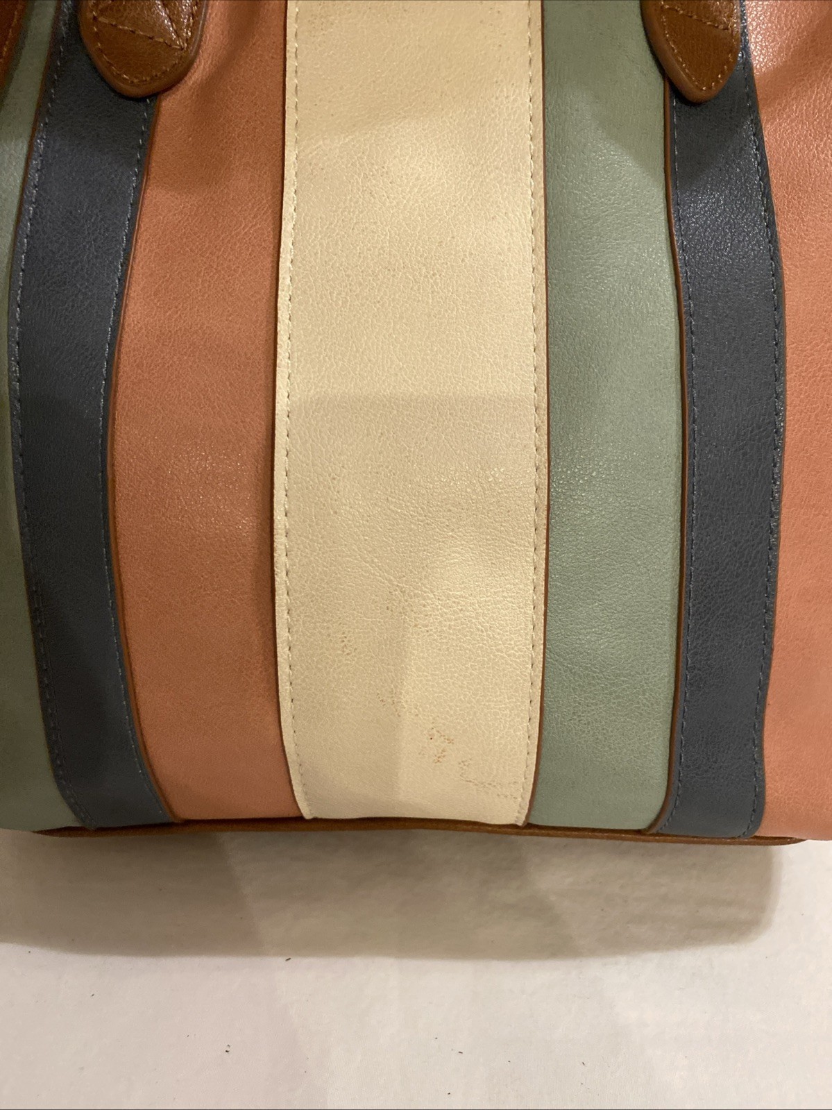Frye & Co Pink Brown Teal Stripe Mini Shopper Tote Bag Purse Top Handle Shoulder