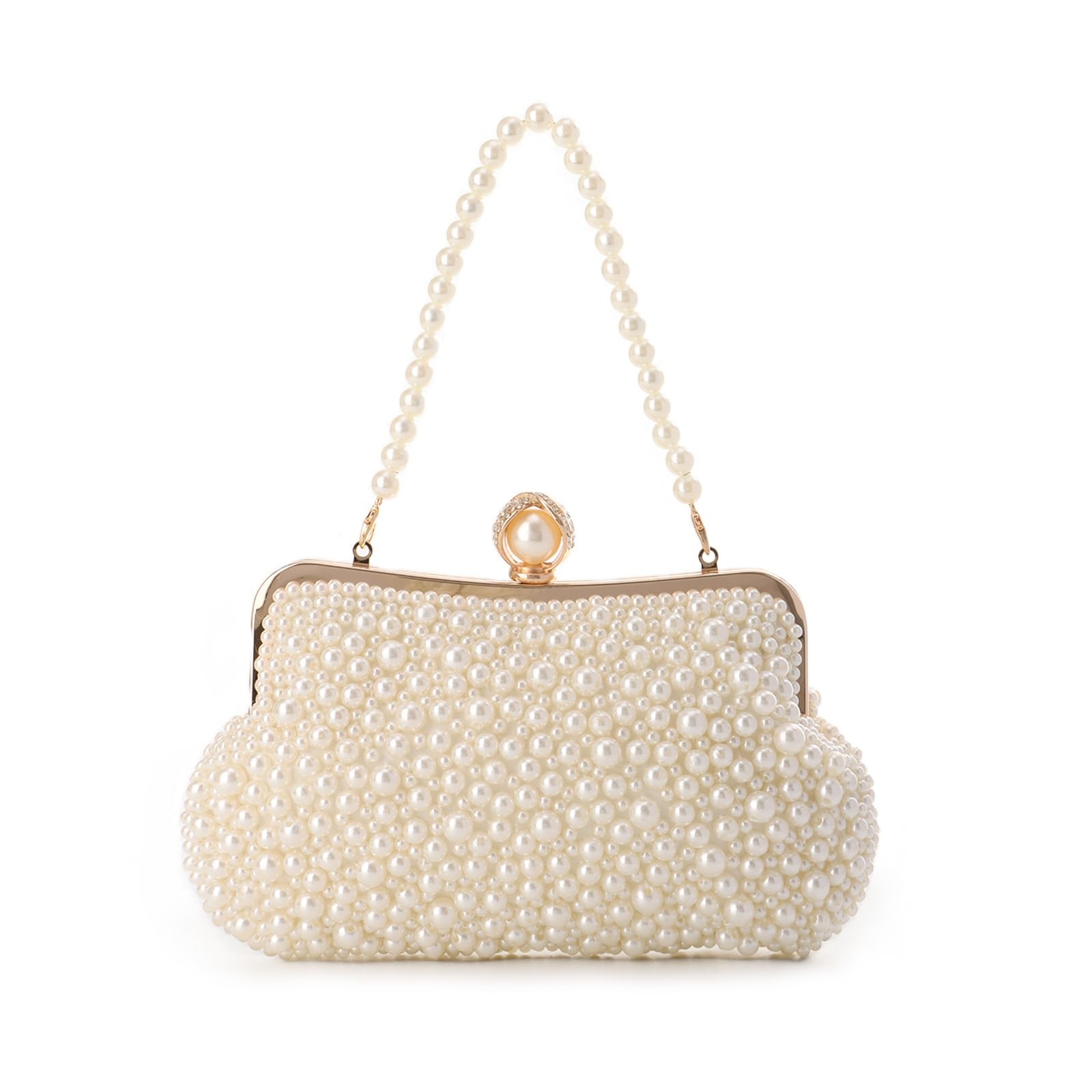 Women Pearl Evening Handbag Crystal Beaded Clutch Purse for Weddings Parties