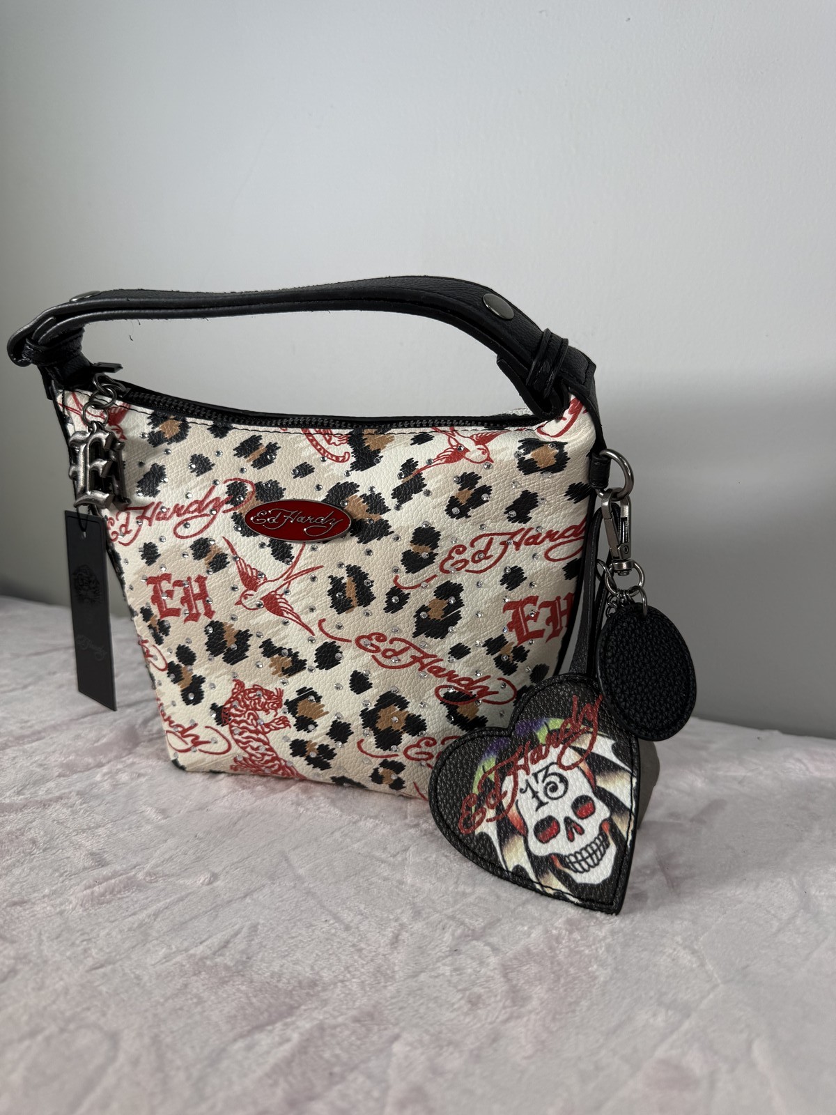 Ed Hardy Leopard Print Shoulder Bag with Charm