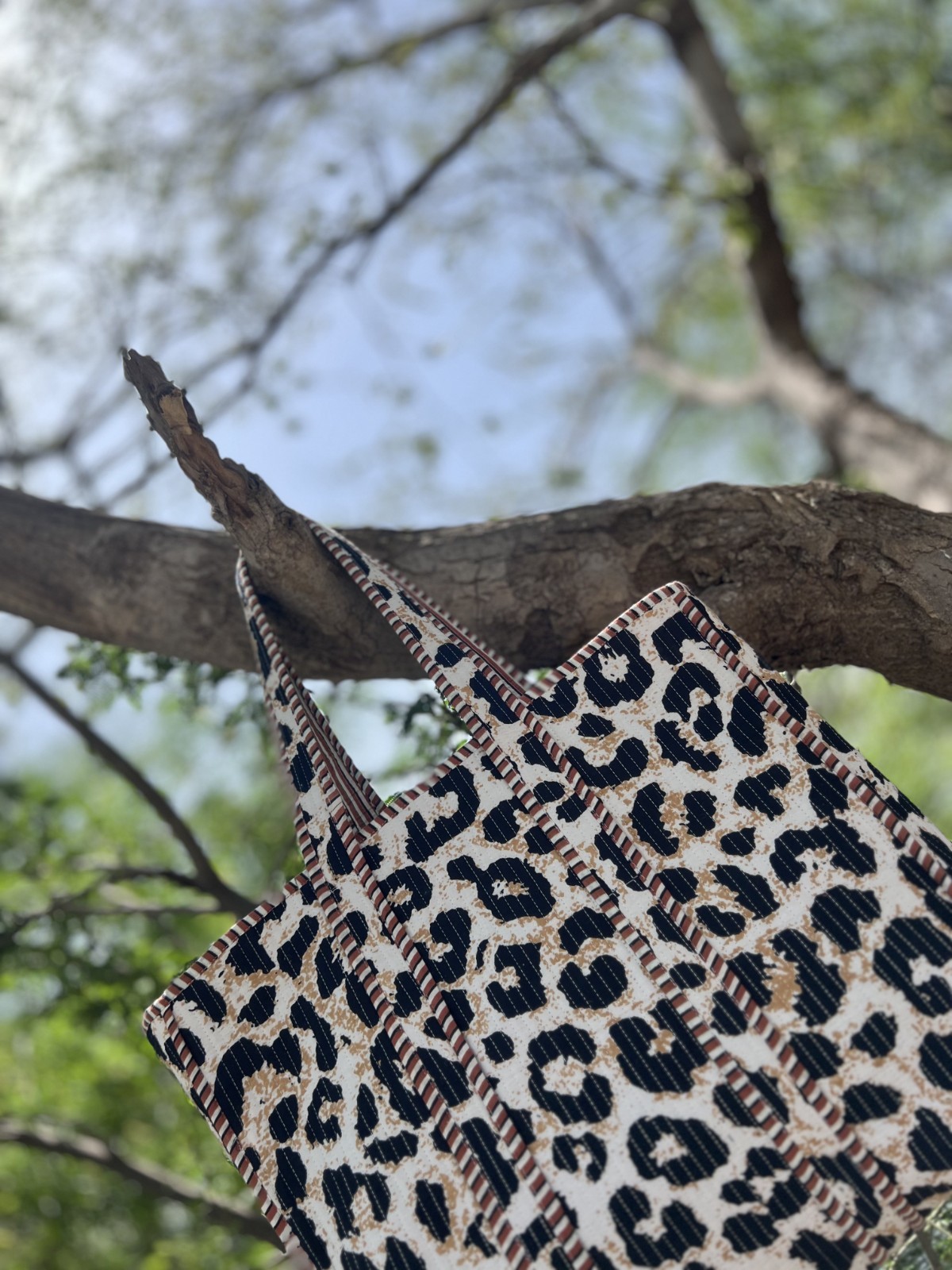 Handmade Quilted Cotton Tote Bag Leopard Print Large Beach Shopper Travel Bag