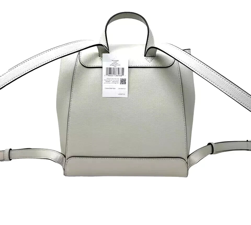 Kate Spade Kristi Medium Flap Backpack Quill Grey Leather KA695 NWT $379 MSRP FS