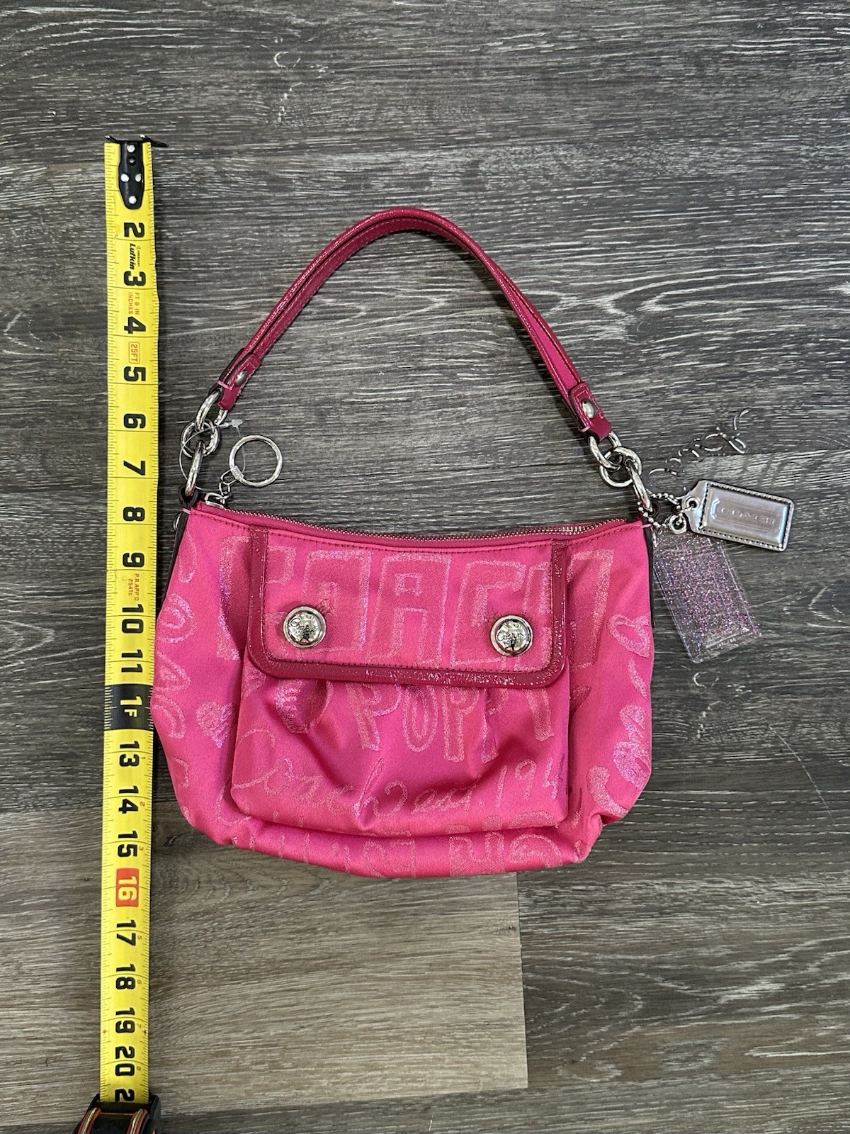 Coach Poppy Pink Graffiti Canvas Shoulder Bag Satchel Handbag Glitter Y2K Charm