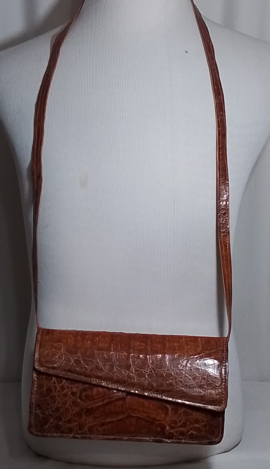 Brown Faux Alligator Skin Handbag Small Stitched Magnetic Clasp