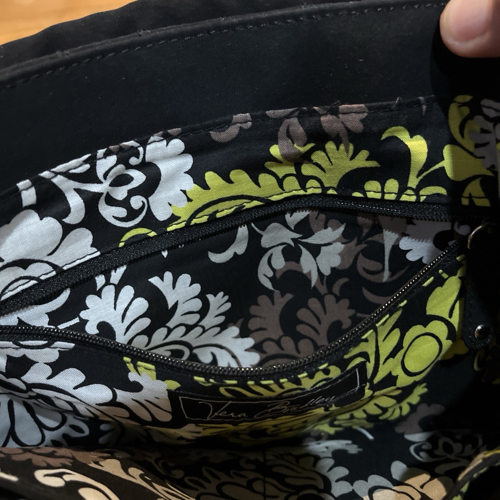 Vera Bradley Solid Black Quilted Lightweight Hand Bag Purse Lined w/ FlowerPrint