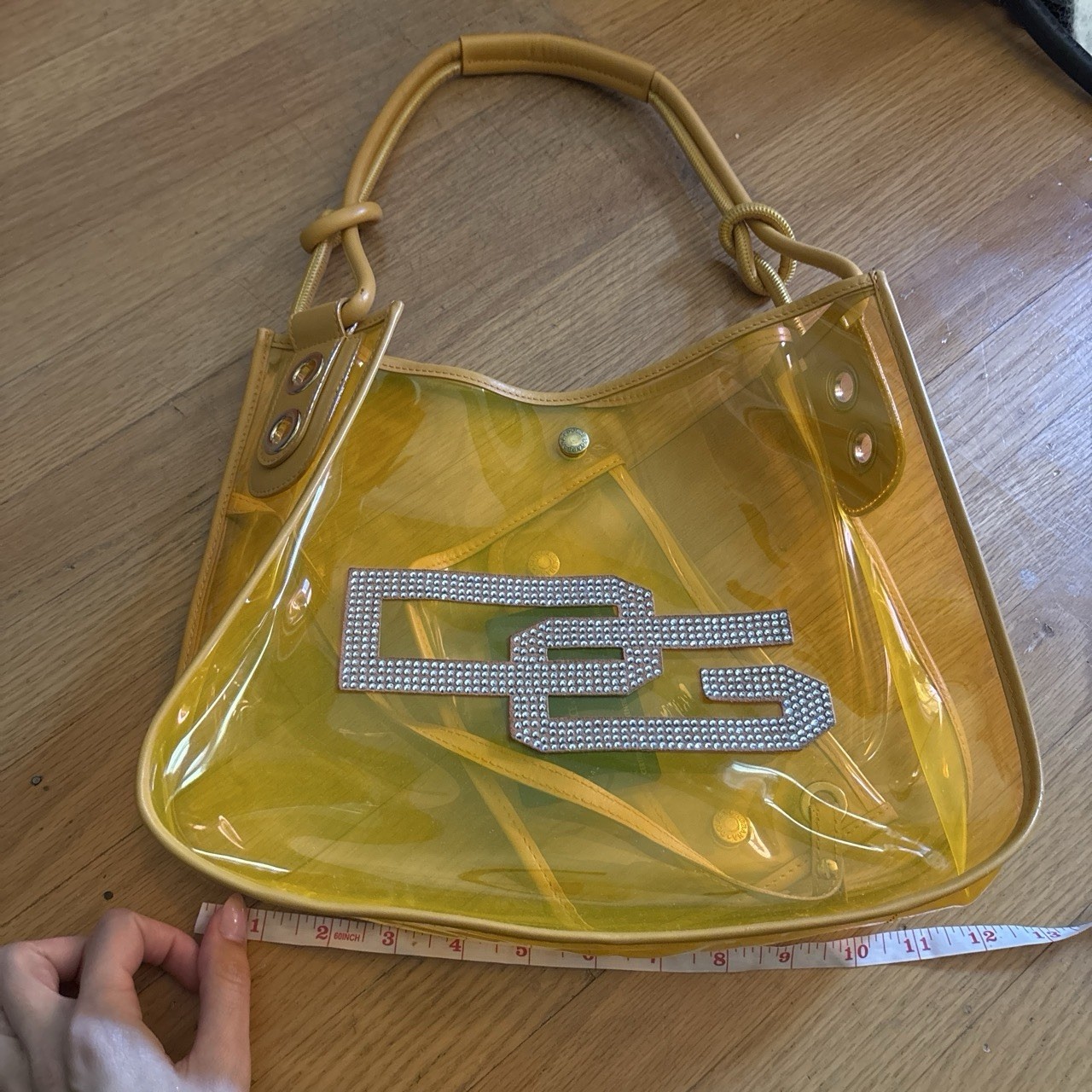 Dolce & Gabbana Yellow Shoulder Bag Rhinestone Logo Snap Closure w/ Brand Card