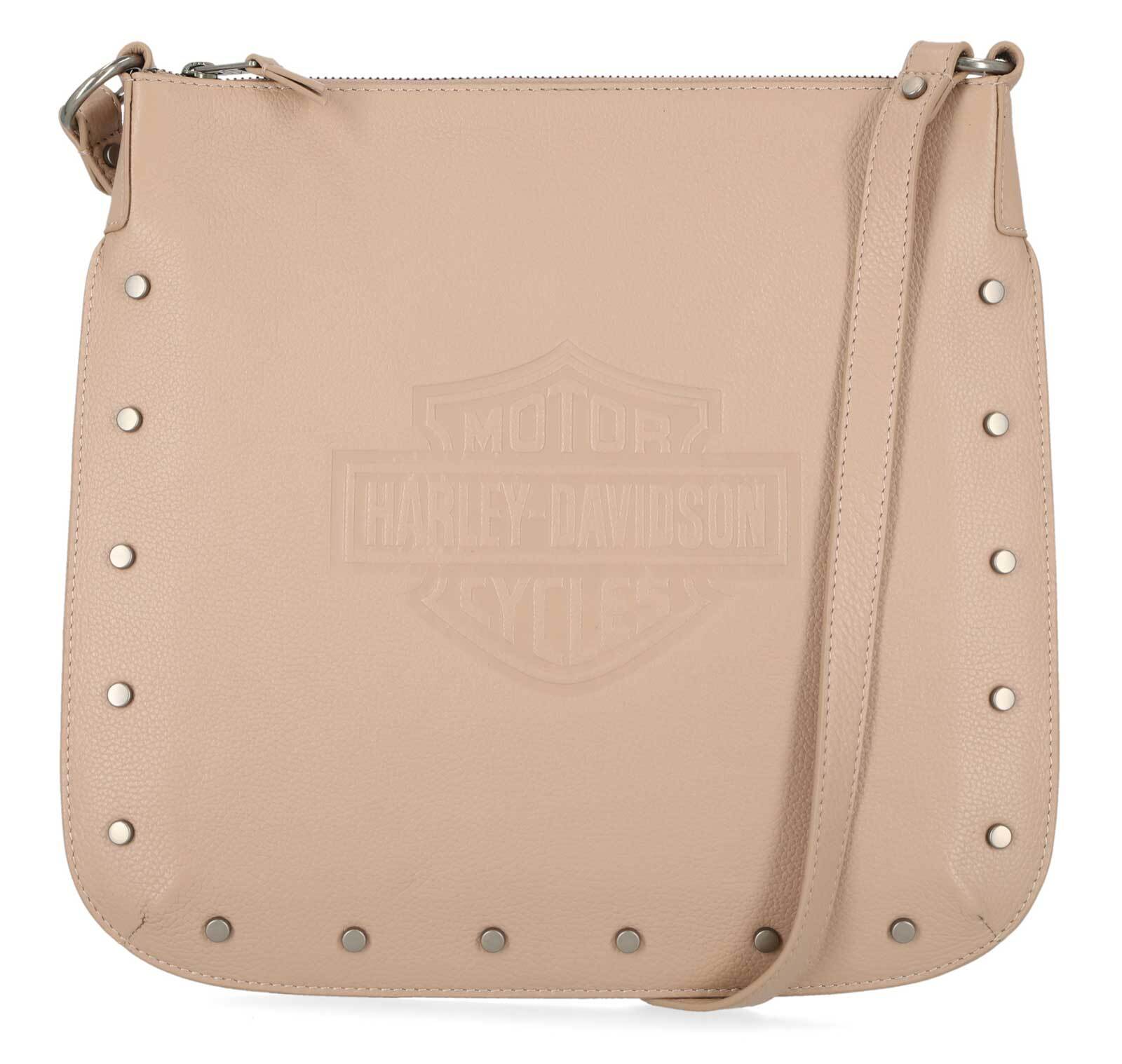 Harley-Davidson Women’s Flat Studded Bar & Shield Crossbody Bag – Tan