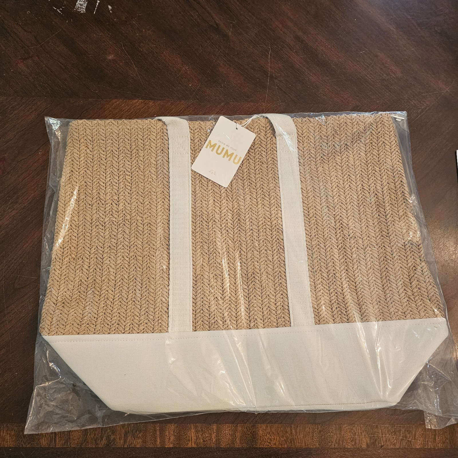 NWT Show Me Your Mumu Paper Straw Tote Bag Natural Beach Summer Travel Bag
