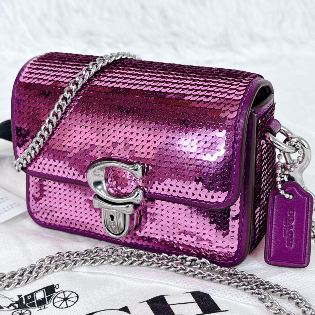 COACH Studio 12 Sequin Micro Bag Dark Magenta Leather Used in Japan Authentic