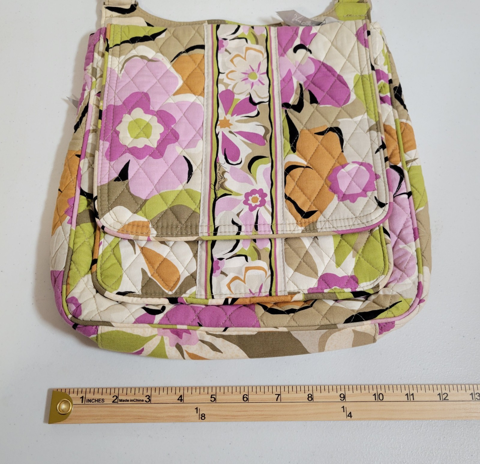 Vera Bradley Crossbody Purse Shoulder Bag Pink Green Orange Floral Quilted 0570