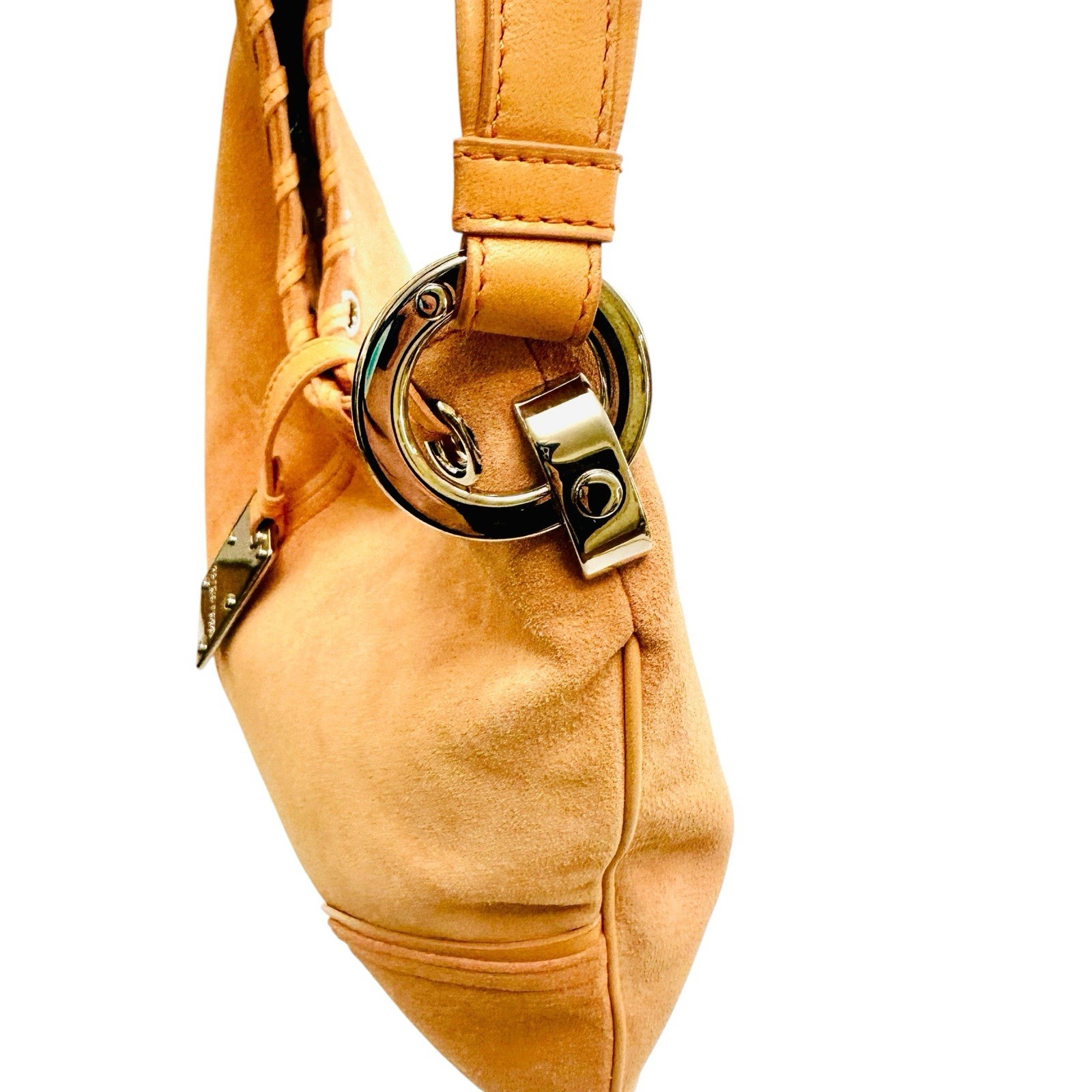 Sergio Rossi Coral Suede Hobo Bag Leather Laced Grommet Shoulder Purse Italy