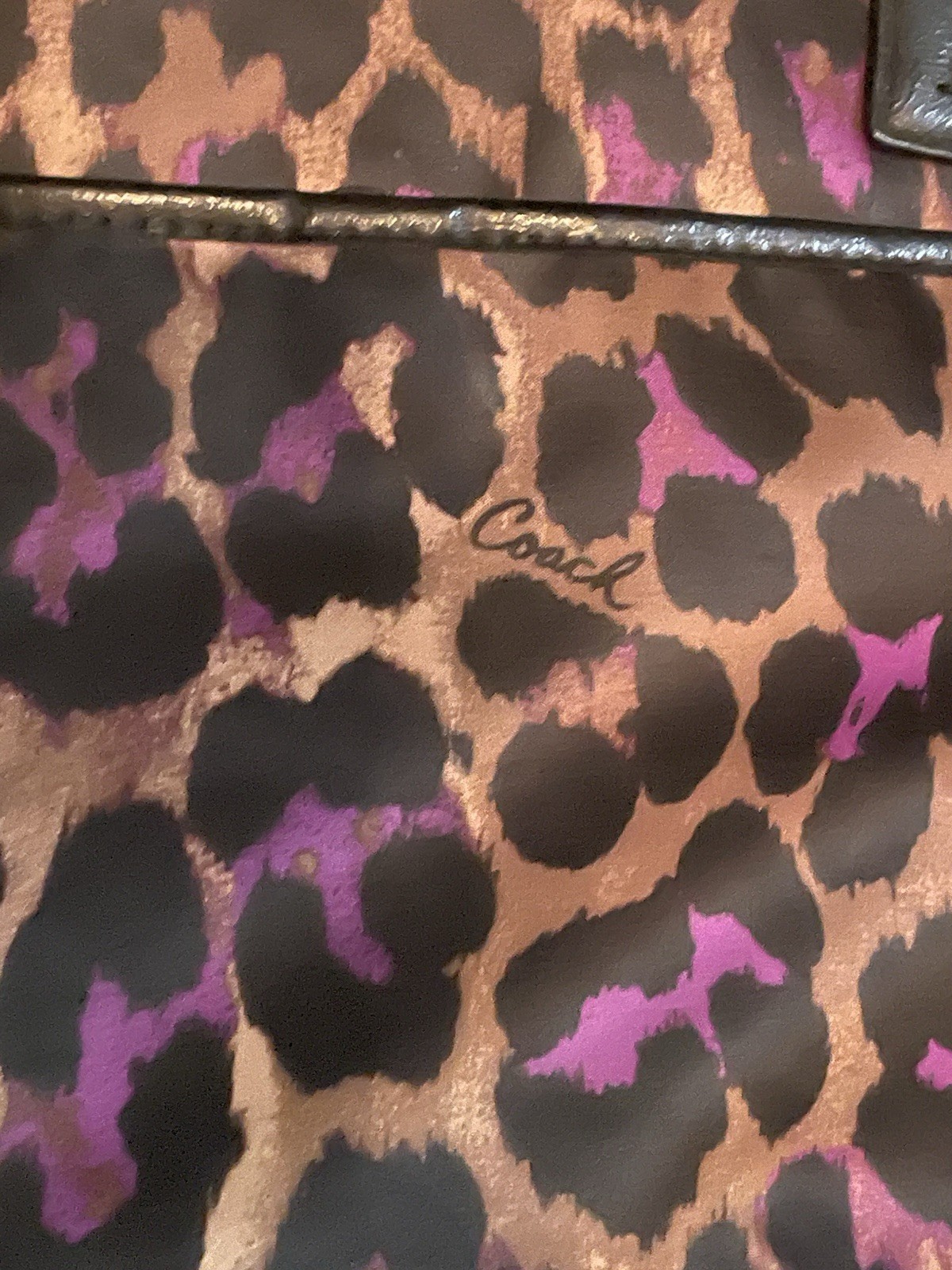 Coach Leopard Print Brown Purple Black Tote Zip Closure Women Designer Bag