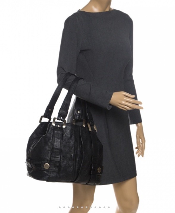 Michael Kors Black Leather Harness Shoulder Bag Double Zip Top W/Gold Accent
