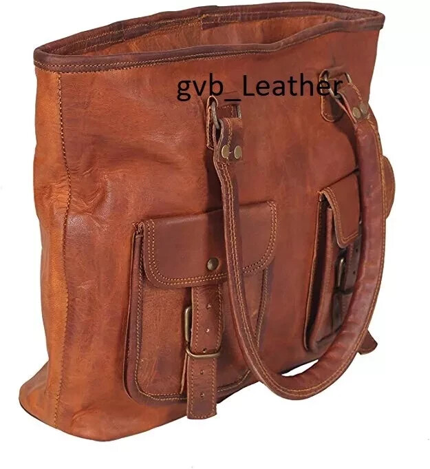 Vintage Look Women’s Genuine Goat Waxed Leather Tote Shopping Handmade Bag