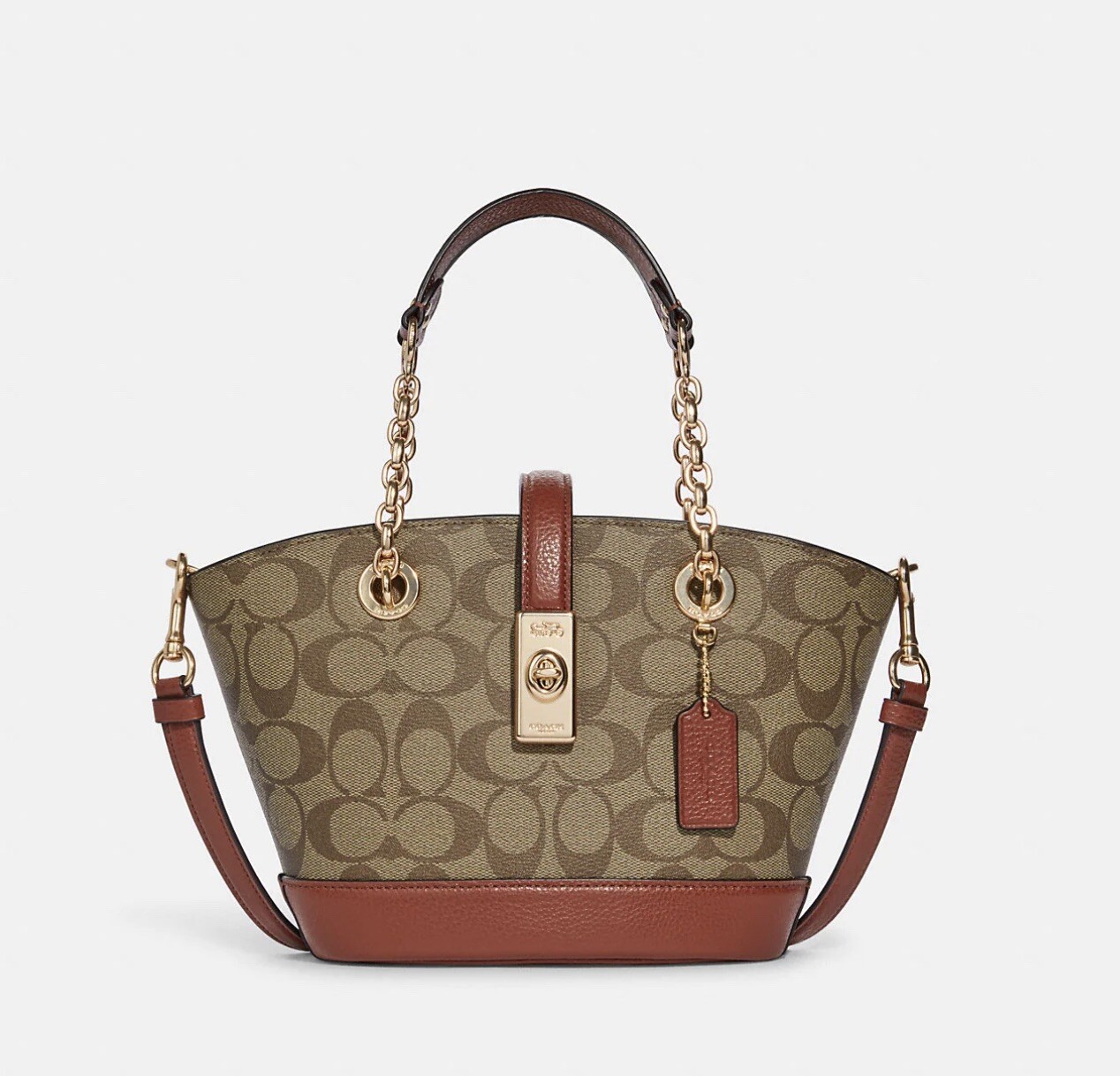 ☂️🍄Coach Lane Bucket Bag In Signature Canvas Gold/Khaki Multi NWT👍👍👍👍