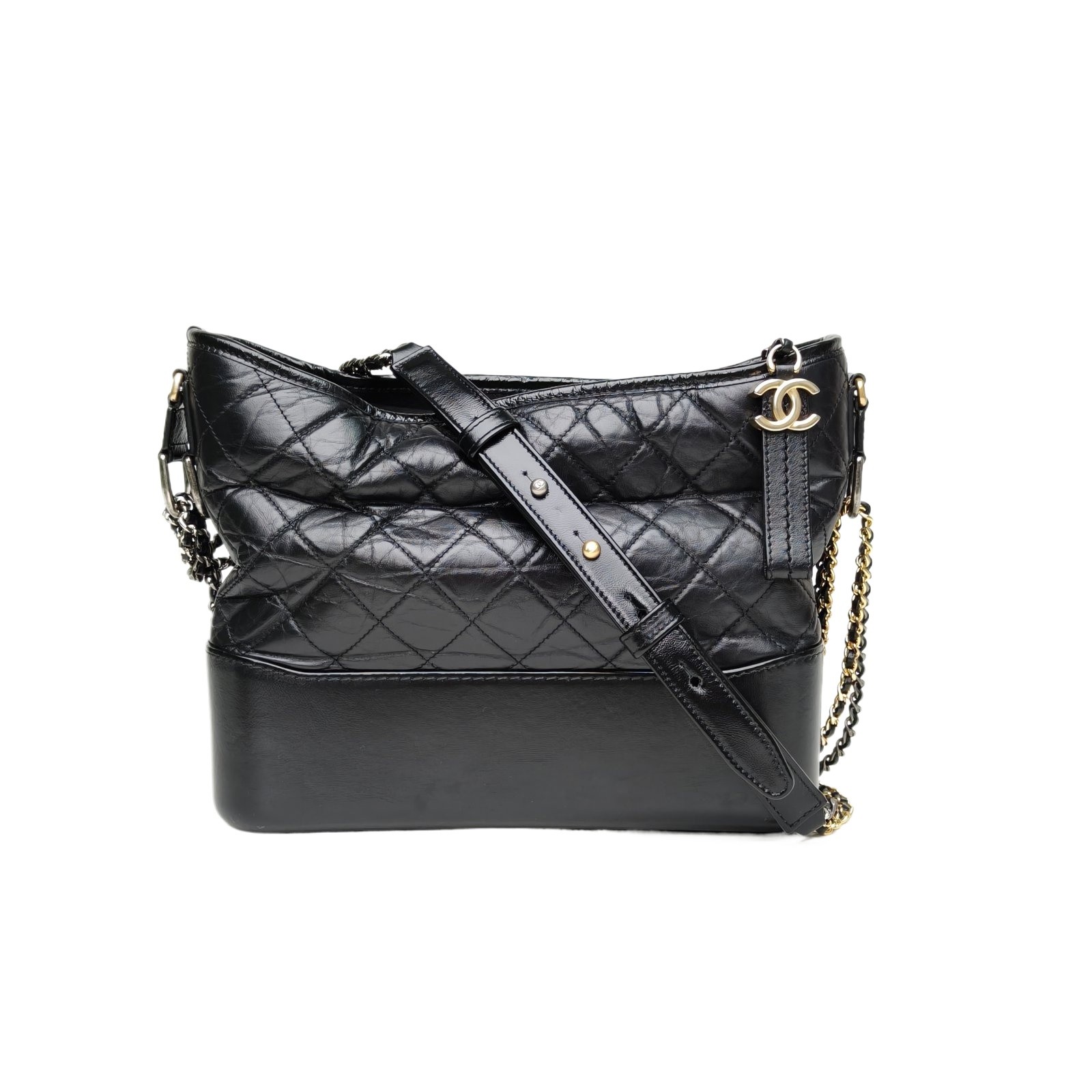 CHANEL GABRIELLE Hobo Bag Medium 28cm Black Calfskin Crossbody Bag