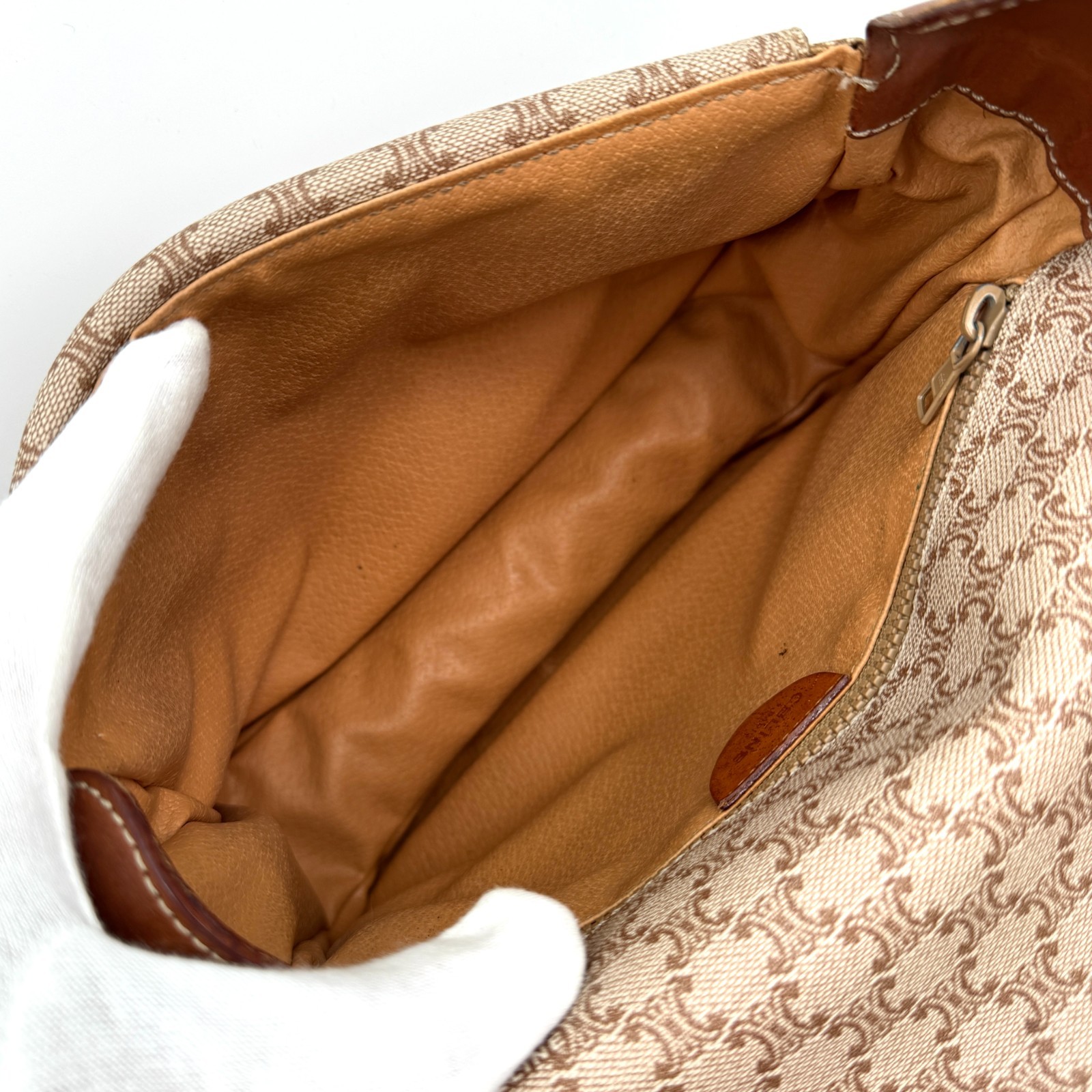 CELINE Shoulder Crossbody Bag Macadam PVC Leather Beige Brown Authentic _0213