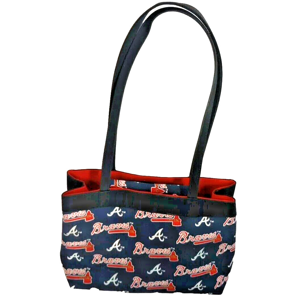 Vtg Atlanta Braves Handbag Purse Shoulder Tote With Red Lining, Magnetic Catch